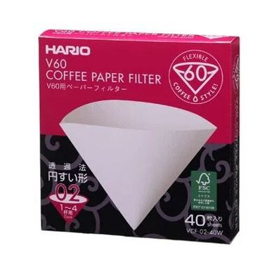 Hario paper filter for pour-over coffee 02 White 40 pcs.