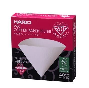 White paper filtersV60 for pour-over coffee 01 Hario, 40 pcs.