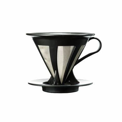 Пуровер Hario V60 02 чорний пластиковий для заварювання кави на 1-4 порції з металевим фільтром